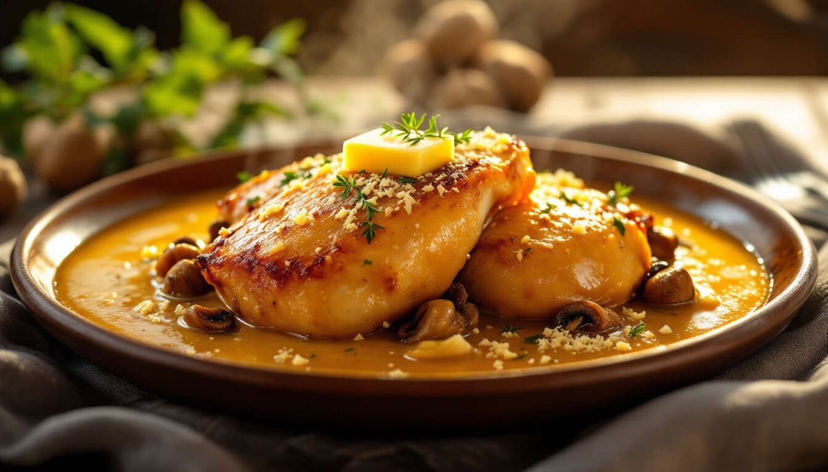 découvrez le poulet au vin jaune et morilles, un plat réconfortant
