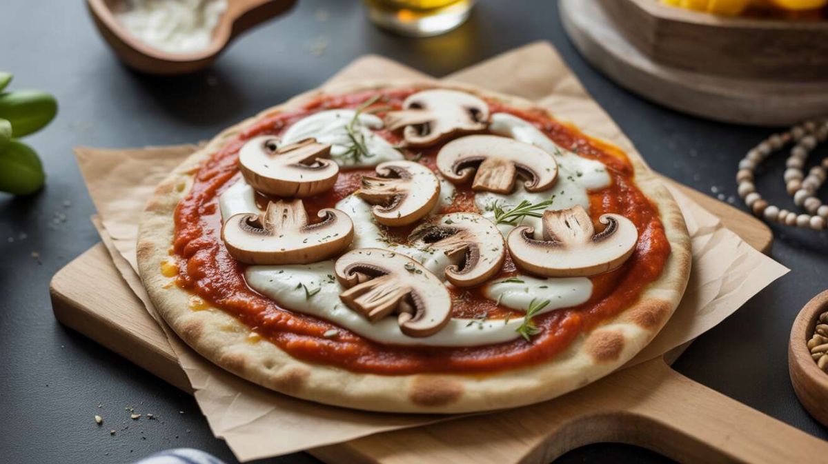 Découvrez la pizza naan aux champignons et mozzarella prête en dix minutes