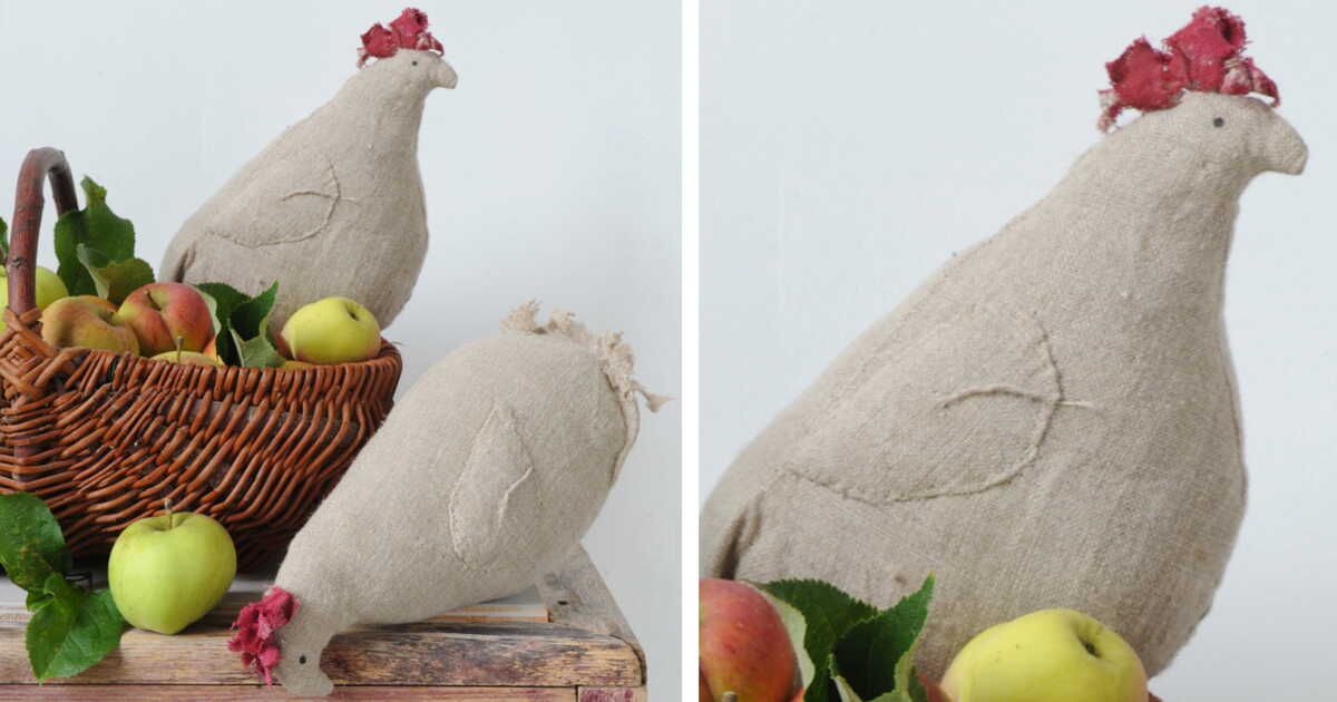 Des coussins poules en lin