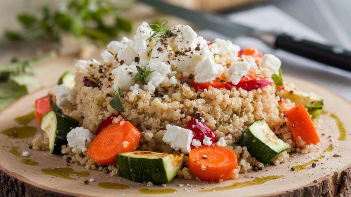 Retrouvez la recette colorée des légumes rôtis au quinoa et feta